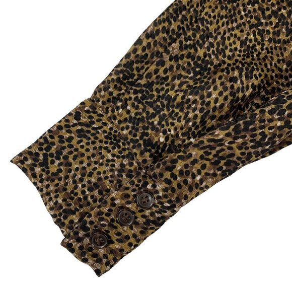 Brown 100% Silk Blouse Sz.6 All-Over Animal Print 100% Long Sleeve Button Up 90s - Picture 6 of 14
